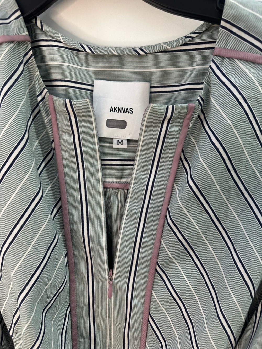 Aknvas Green & White Striped Pleated Midi Dress Size M Designer Retail $695 - Picture 7 of 12
